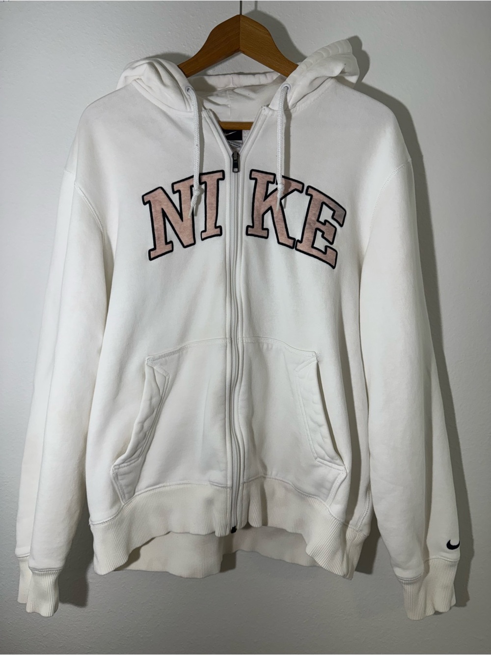 Nike White Zip Hoodie with Peach Color Logo